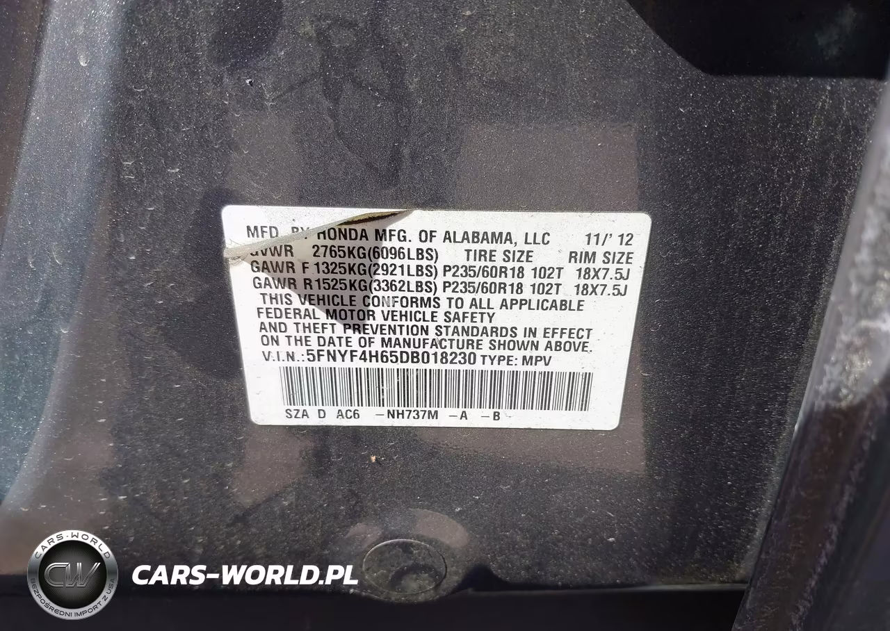2013 Honda Pilot Ex-L VIN:5FNYF4H65DB018230 - 9