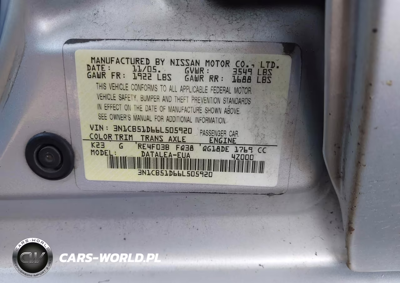 2006 Nissan Sentra 1.8S VIN:3N1CB51D66L505920 - 9