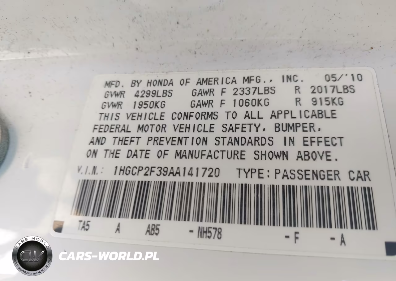2010 Honda Accord 2.4 Lx VIN:1HGCP2F39AA141720 - 9