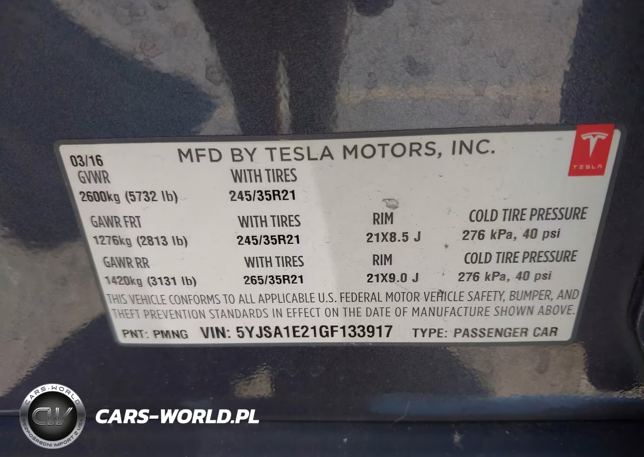 2016 Tesla Model S 60D-70D-75D-85D-90D VIN:5YJSA1E21GF133917 - 9