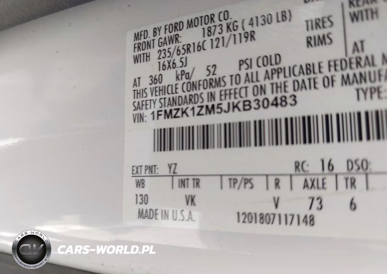 2018 Ford Transit T-150 VIN:1FMZK1ZM5JKB30483 - 9