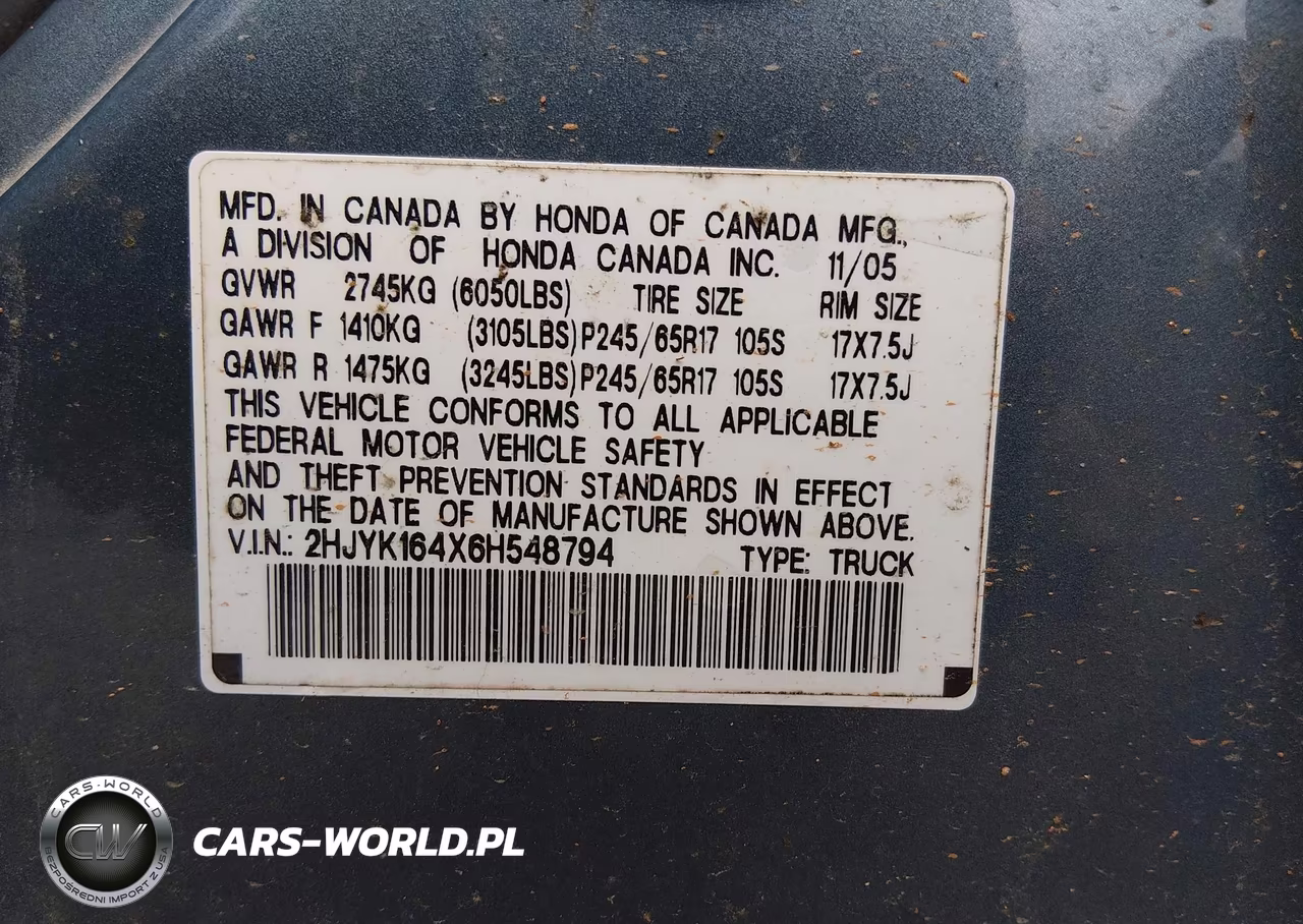 2006 Honda Ridgeline Rts VIN:2HJYK164X6H548794 - 9