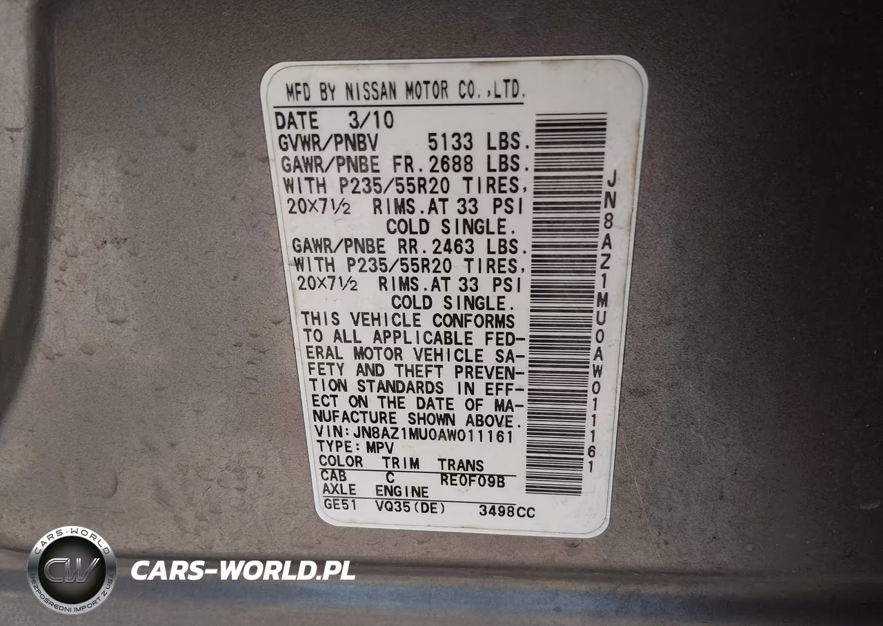 2010 Nissan Murano Le VIN:JN8AZ1MU0AW011161 - 9