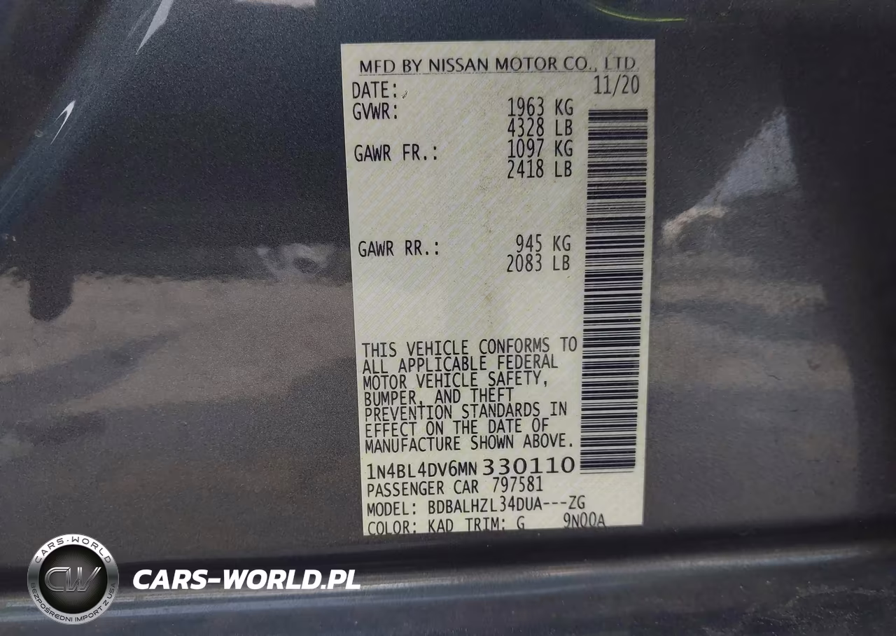 2021 Nissan Altima Sv Fwd VIN:1N4BL4DV6MN330110 - 9