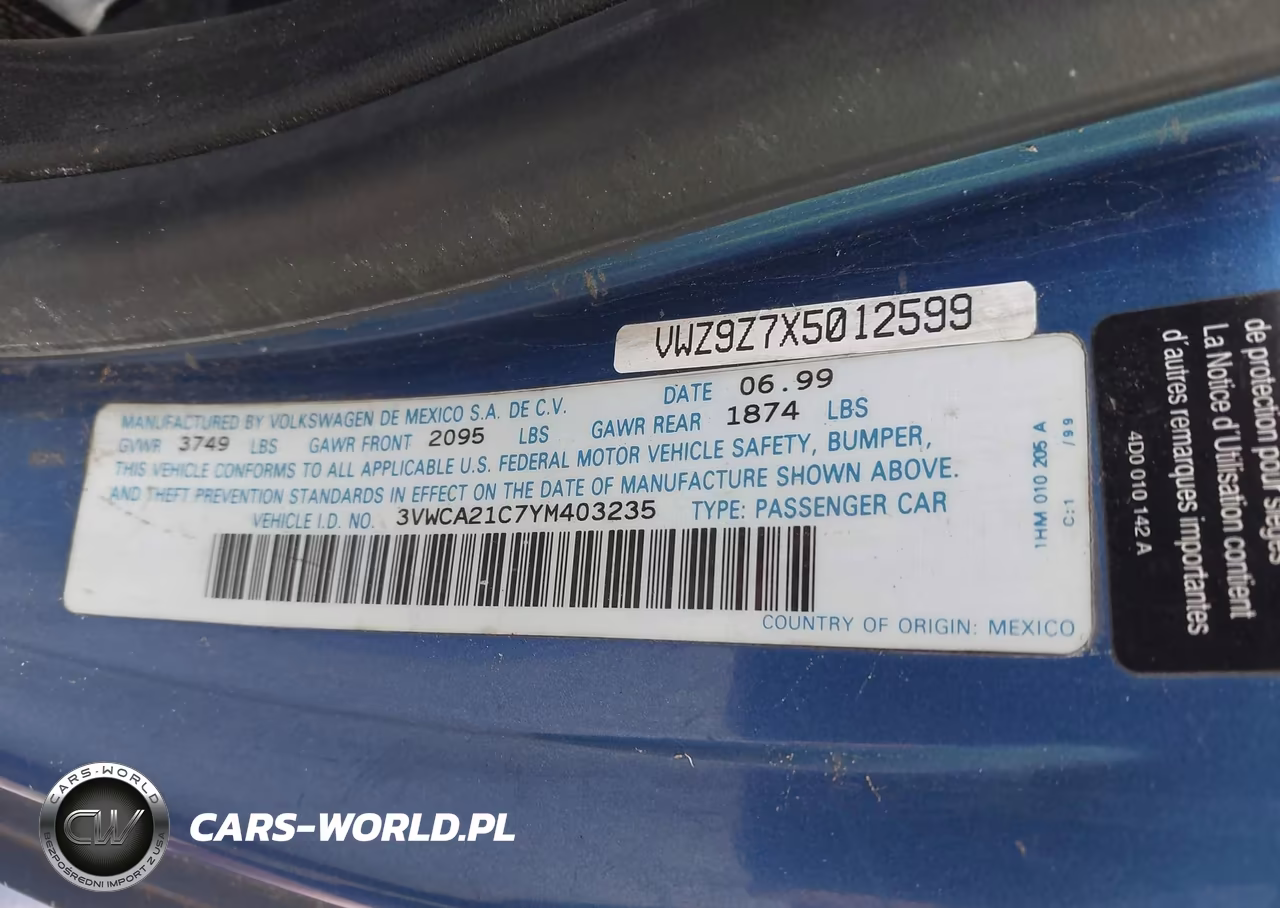 2000 Volkswagen New Beetle Gls VIN:3VWCA21C7YM403235 - 9
