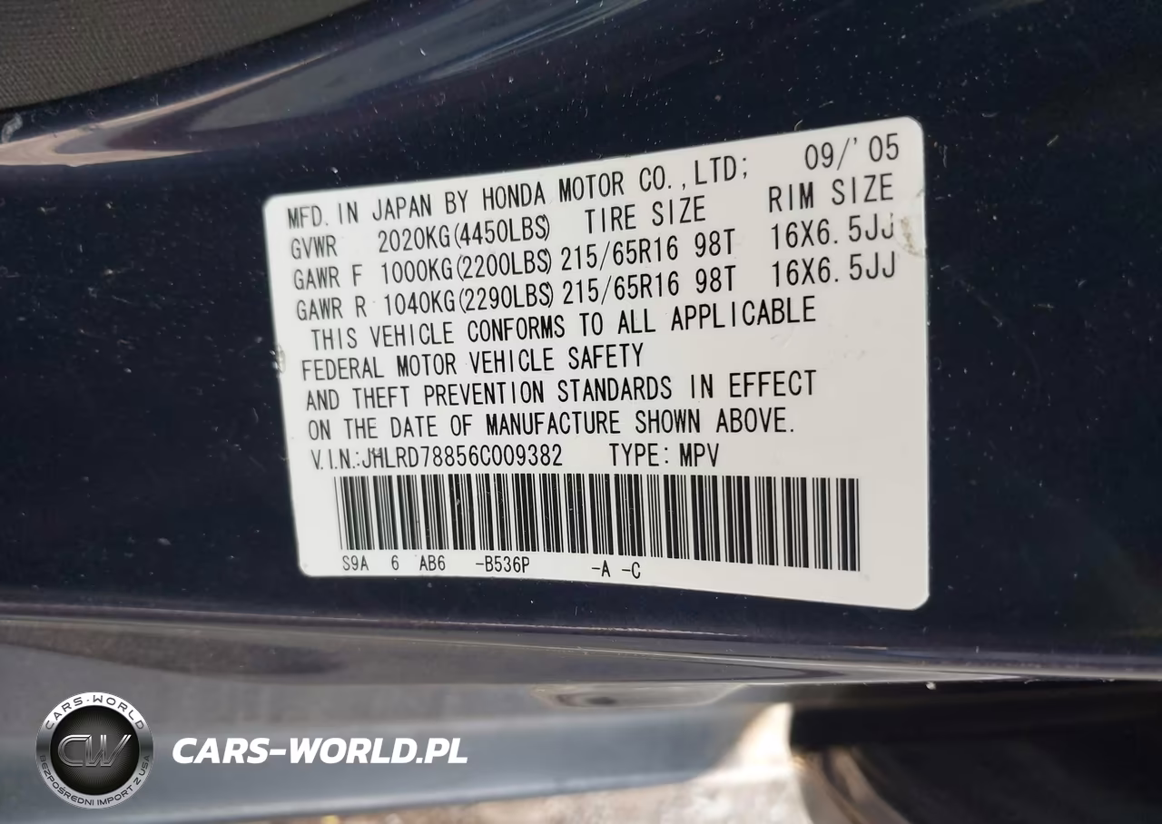 2006 Honda Cr-V Ex VIN:JHLRD78856C009382 - 9