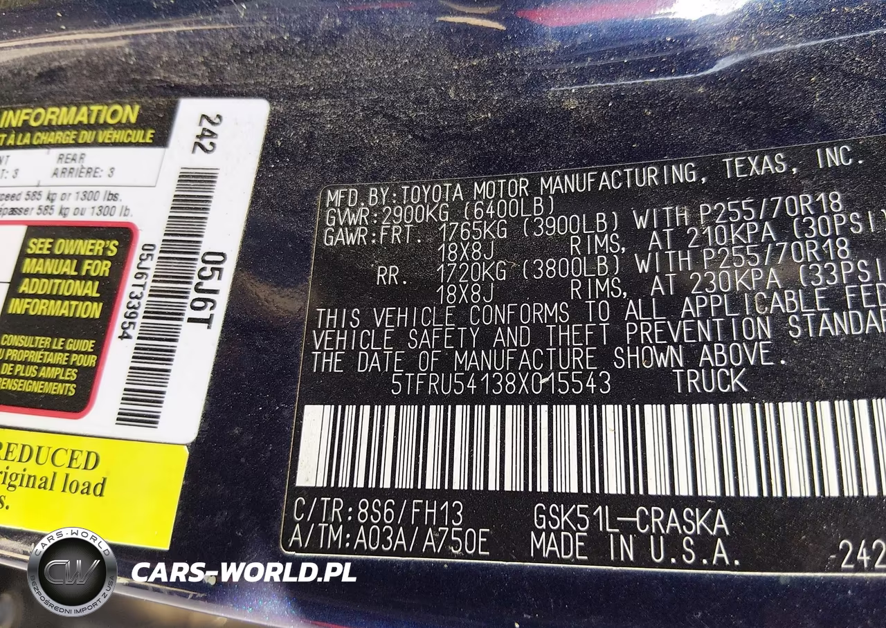 2008 Toyota Tundra Base V6 VIN:5TFRU54138X015543 - 9