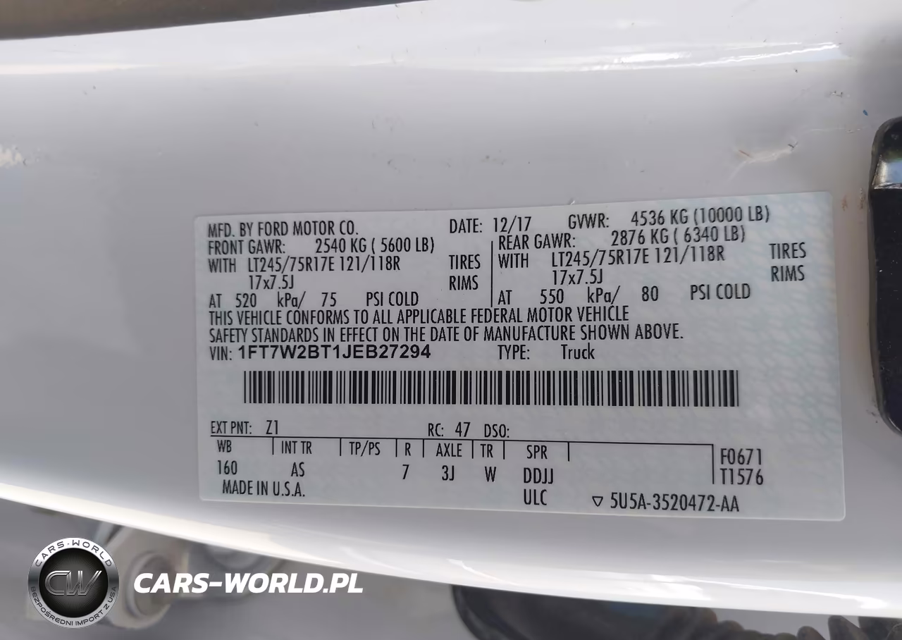 2018 Ford F-250 Xl VIN:1FT7W2BT1JEB27294 - 9