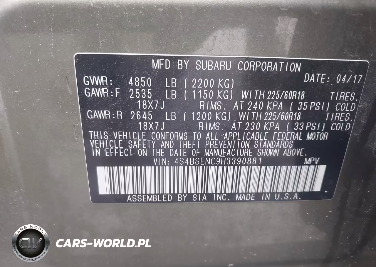 2017 Subaru Outback 3.6R Limited VIN:4S4BSENC9H3390881 - 9