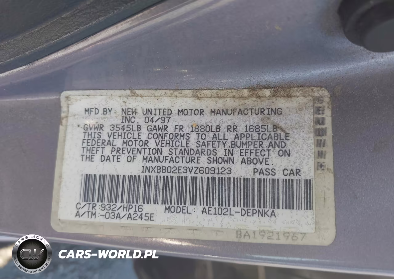 1997 Toyota Corolla Dx VIN:1NXBB02E3VZ609123 - 9