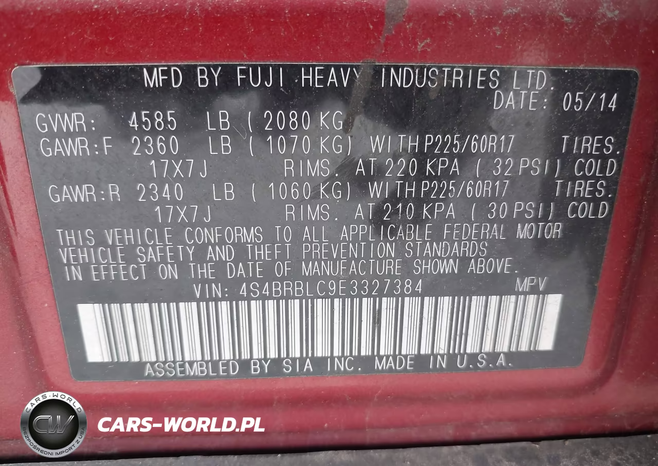 2014 Subaru Outback 2.5I Limited VIN:4S4BRBLC9E3327384 - 9