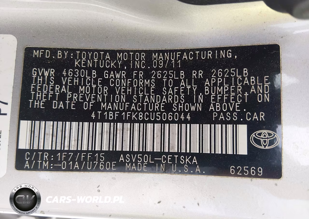 2012 Toyota Camry Se VIN:4T1BF1FK8CU506044 - 9