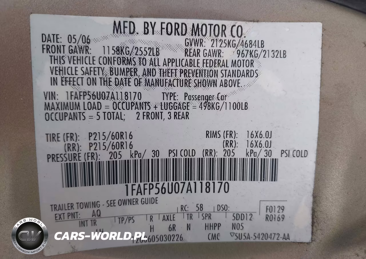 2007 Ford Taurus Sel VIN:1FAFP56U07A118170 - 9
