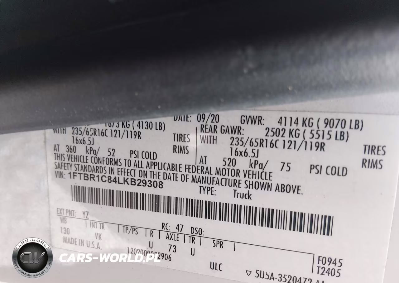 2020 Ford Transit-250 VIN:1FTBR1C84LKB29308 - 9