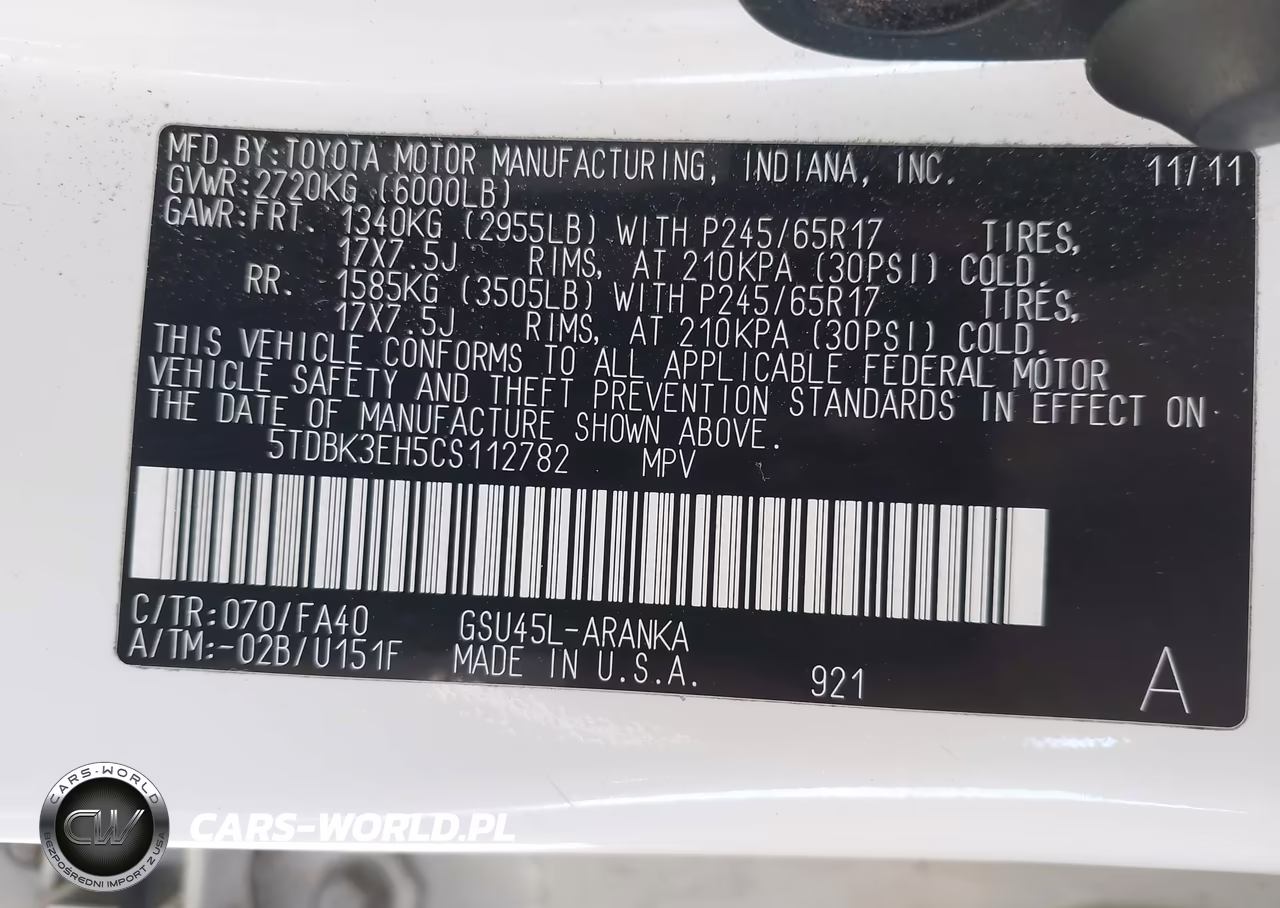 2012 Toyota Highlander Base V6 VIN:5TDBK3EH5CS112782 - 9