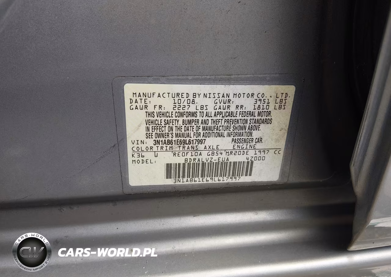 2009 Nissan Sentra 2.0Sl VIN:3N1AB61E69L617997 - 9