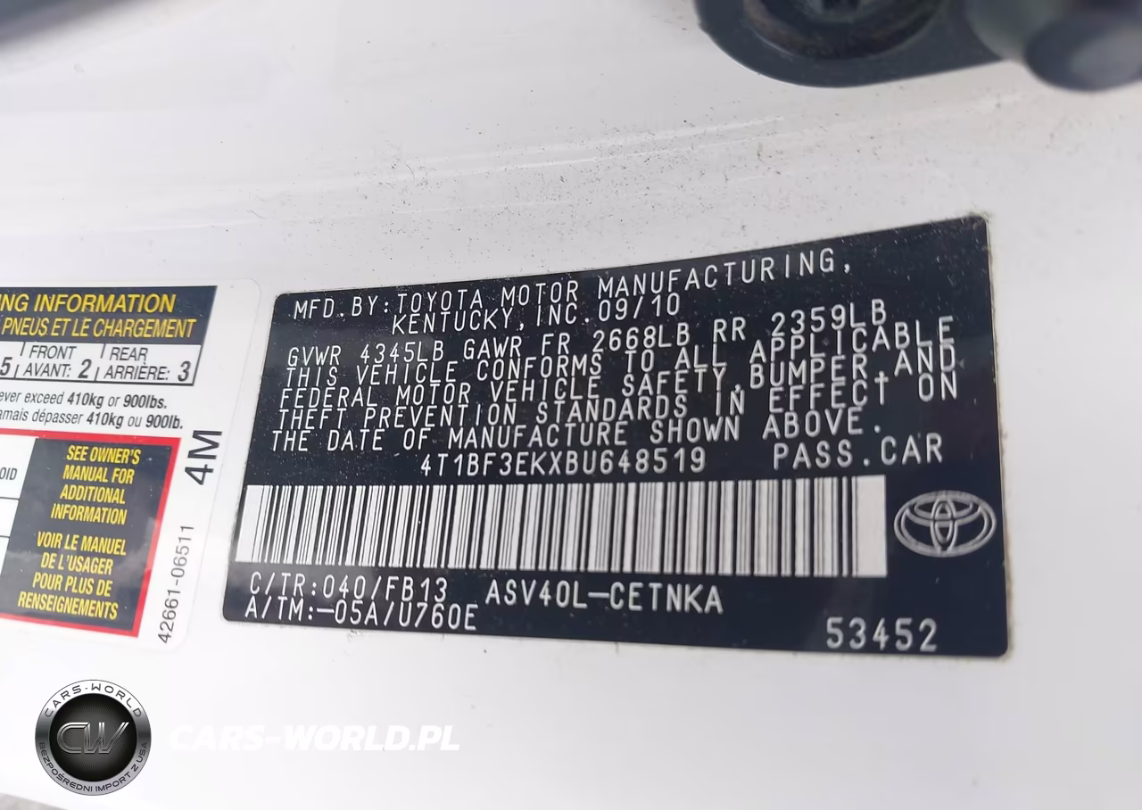 2011 Toyota Camry Le VIN:4T1BF3EKXBU648519 - 9