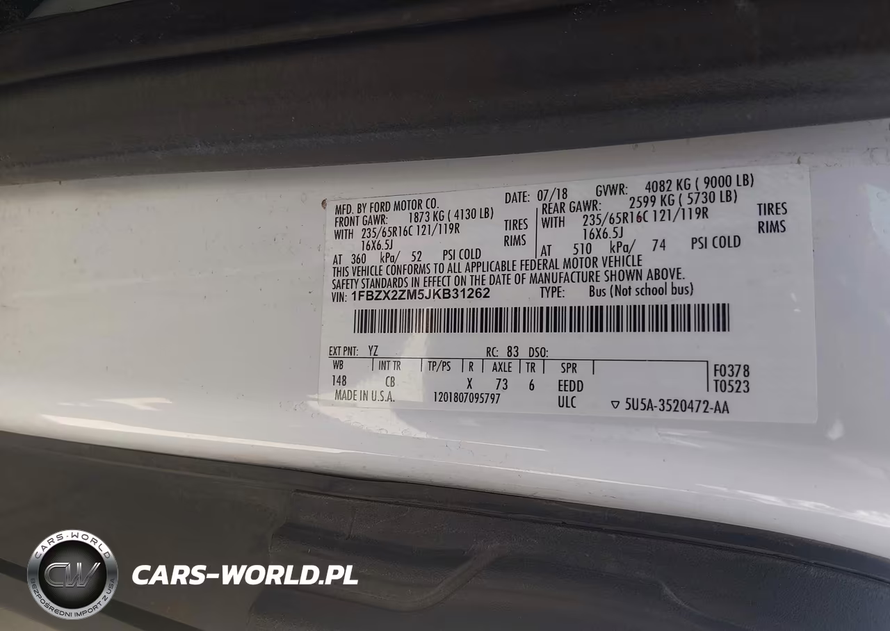 2018 Ford Transit-350 Xl VIN:1FBZX2ZM5JKB31262 - 9