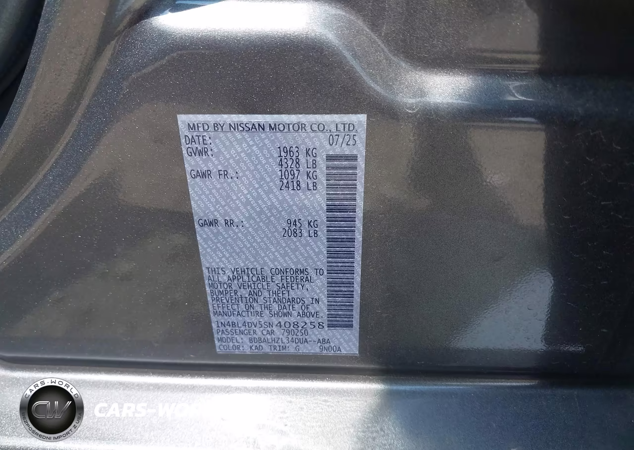 2025 Nissan Altima Sv Fwd VIN:1N4BL4DV5SN408258 - 9