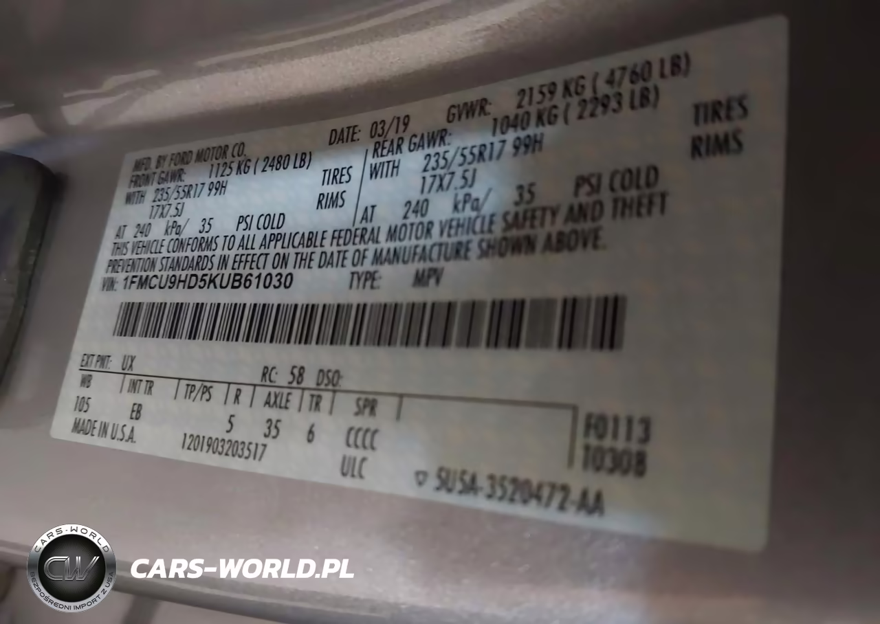 2019 Ford Escape Sel VIN:1FMCU9HD5KUB61030 - 9