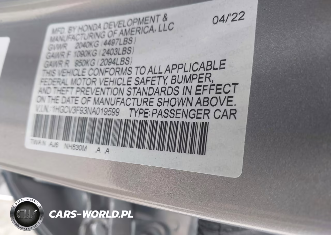 2022 Honda Accord Hybrid Touring VIN:1HGCV3F93NA019599 - 9