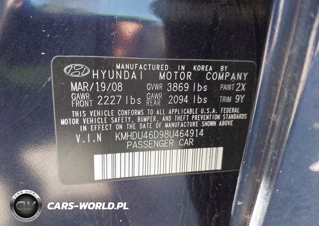 2008 Hyundai Elantra Gls-Se VIN:KMHDU46D98U464914 - 9