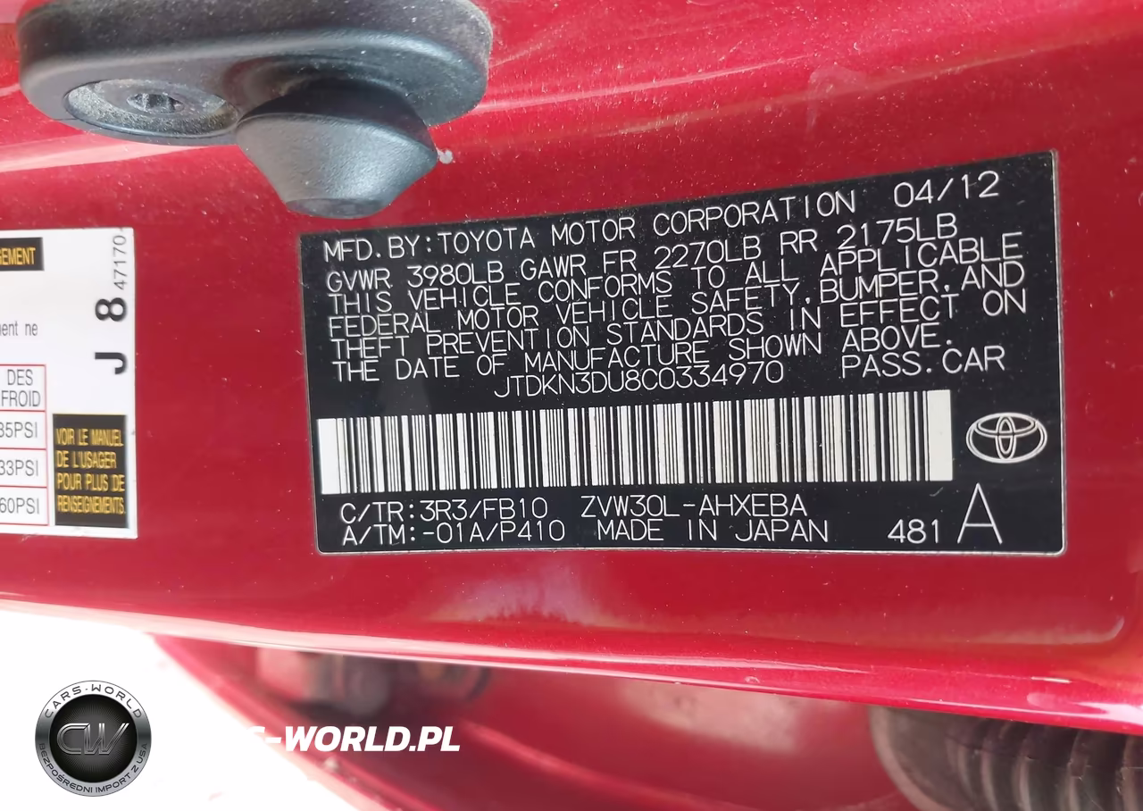 2012 Toyota Prius Two VIN:JTDKN3DU8C0334970 - 9