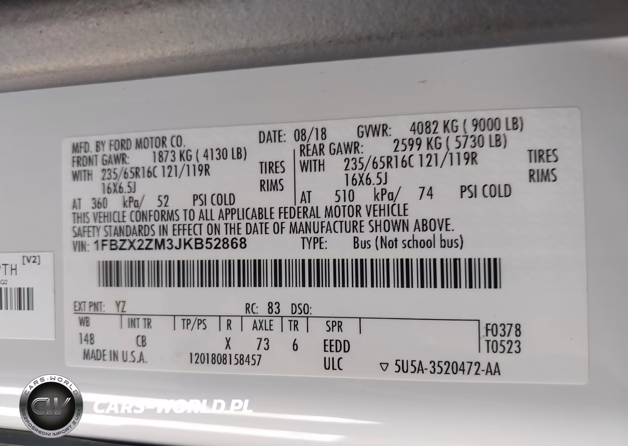 2018 Ford Transit-350 Xl VIN:1FBZX2ZM3JKB52868 - 9