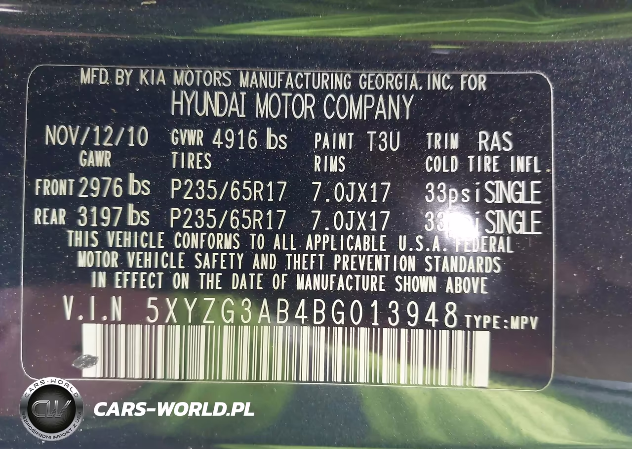 2011 Hyundai Santa Fe Gls VIN:5XYZG3AB4BG013948 - 9