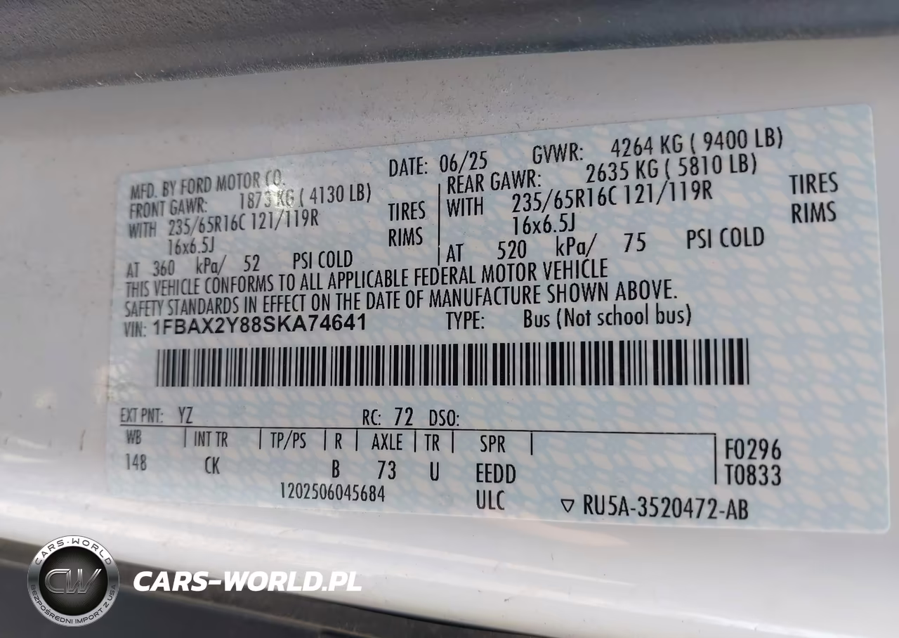 2025 Ford Transit-350 Passenger Van Xlt VIN:1FBAX2Y88SKA74641 - 9