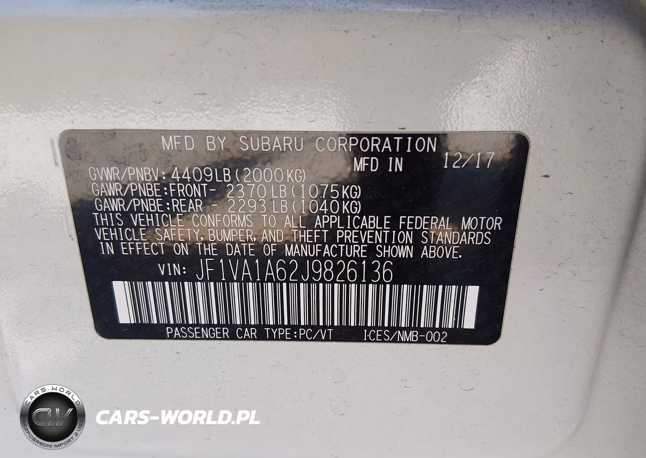 2018 Subaru Wrx VIN:JF1VA1A62J9826136 - 9