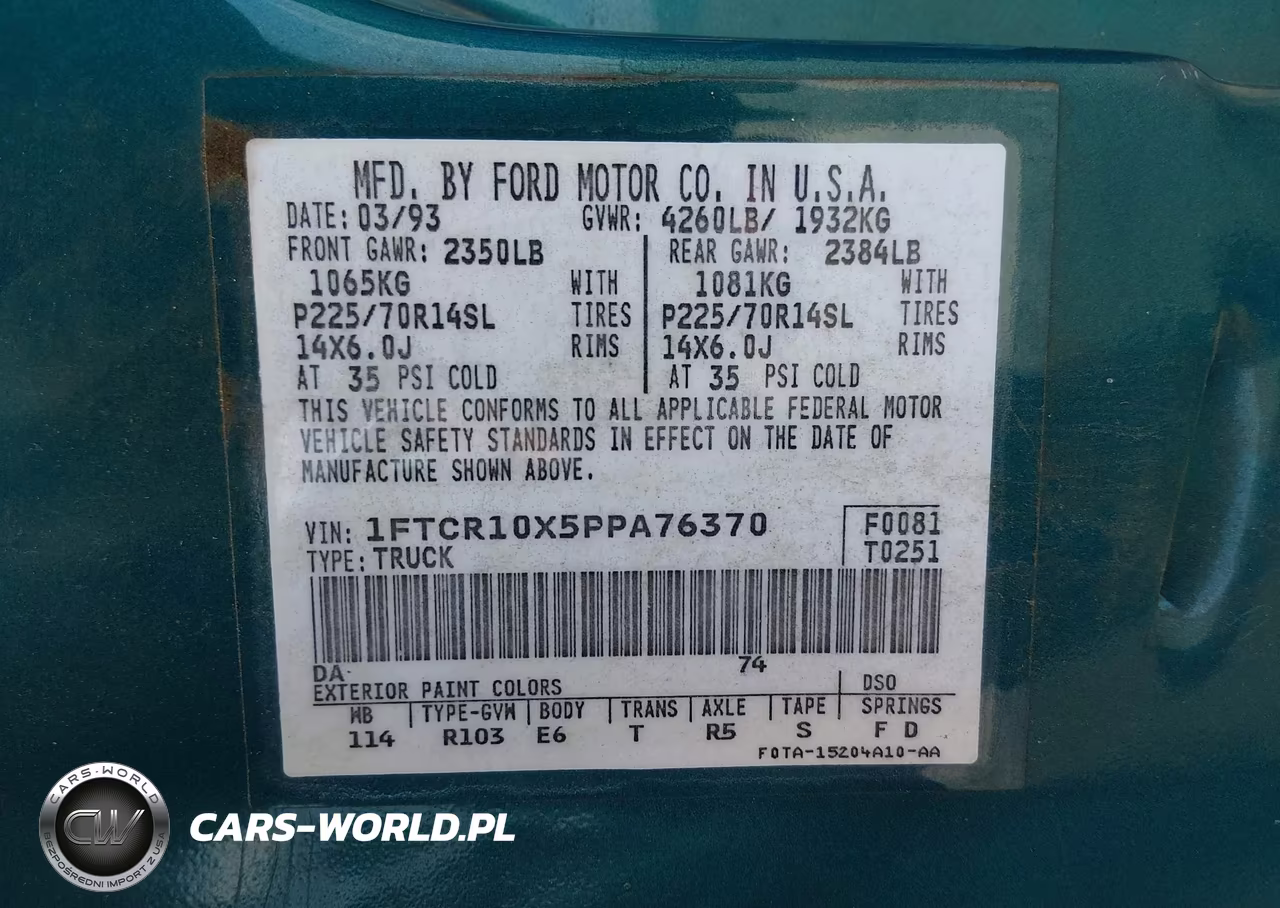 1993 Ford Ranger VIN:1FTCR10X5PPA76370 - 9