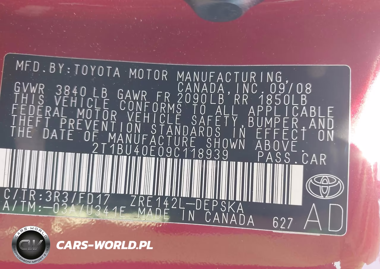 2009 Toyota Corolla S VIN:2T1BU40E09C118939 - 9