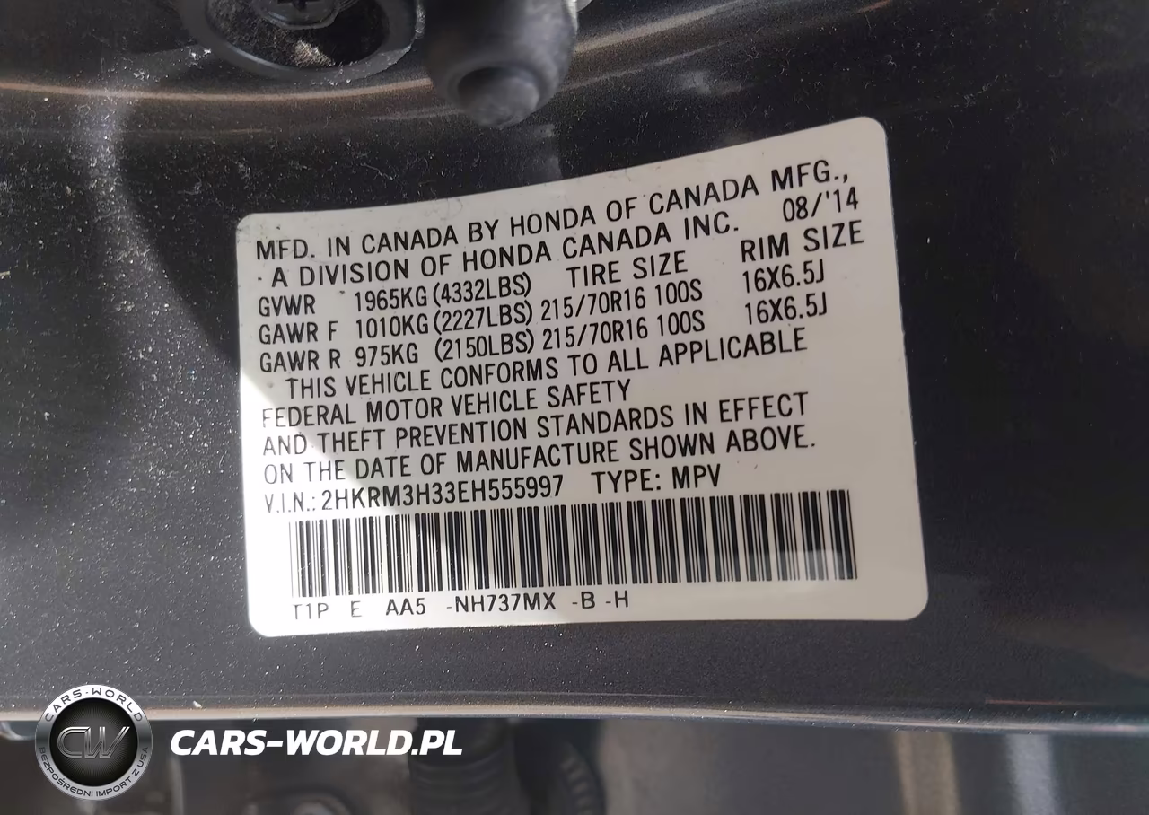 2014 Honda Cr-V Lx VIN:2HKRM3H33EH555997 - 9