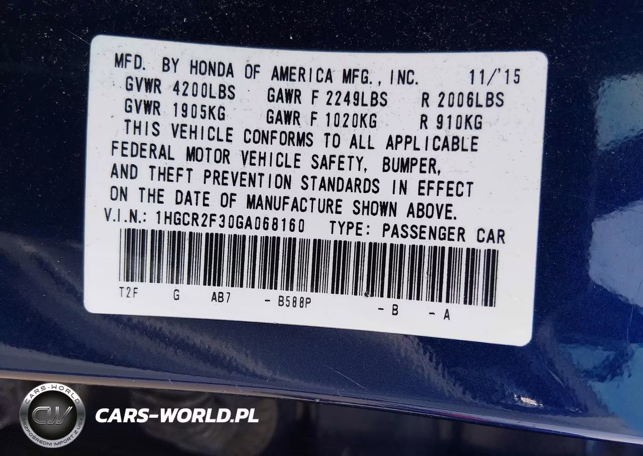 2016 Honda Accord Lx VIN:1HGCR2F30GA068160 - 9