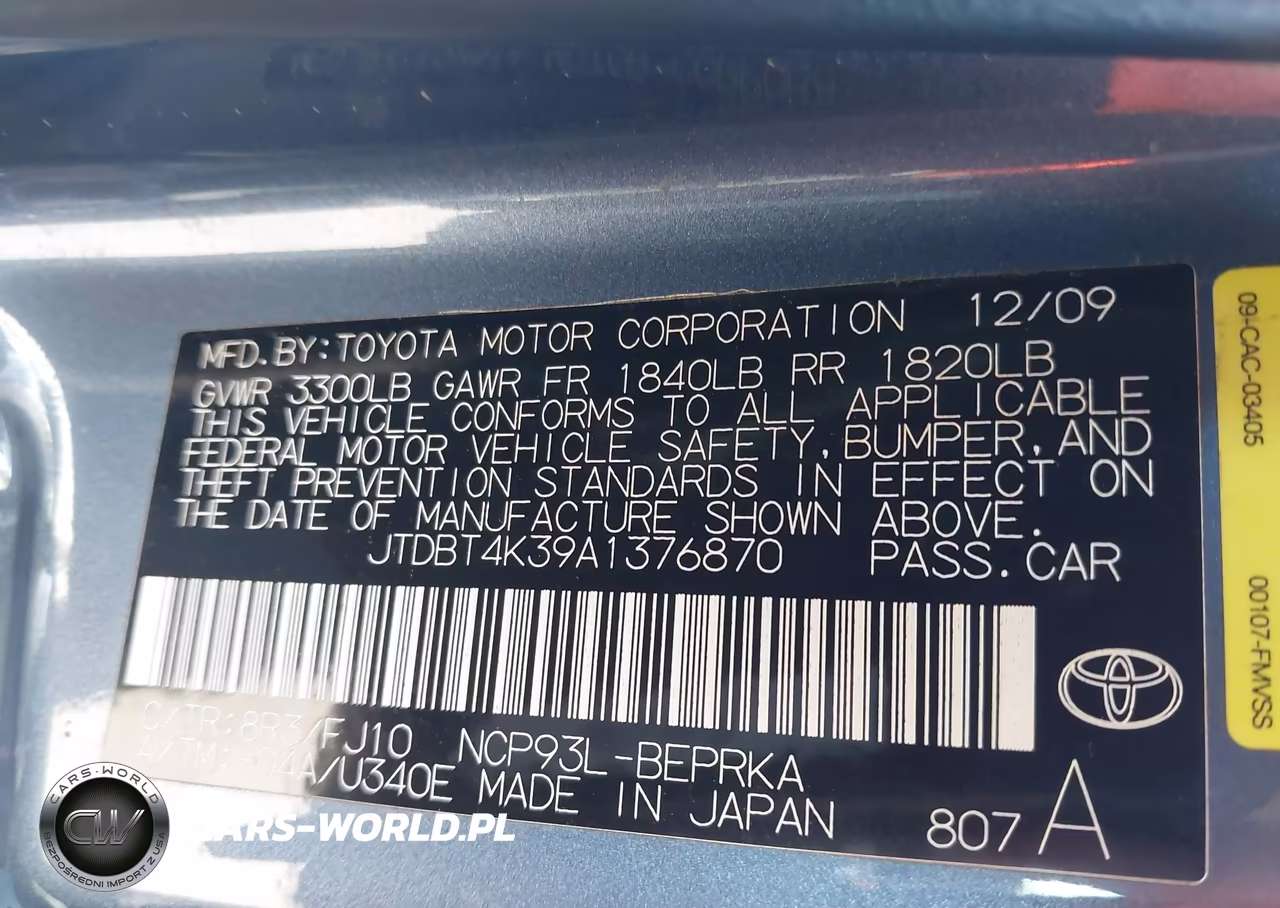 2010 Toyota Yaris VIN:JTDBT4K39A1376870 - 9