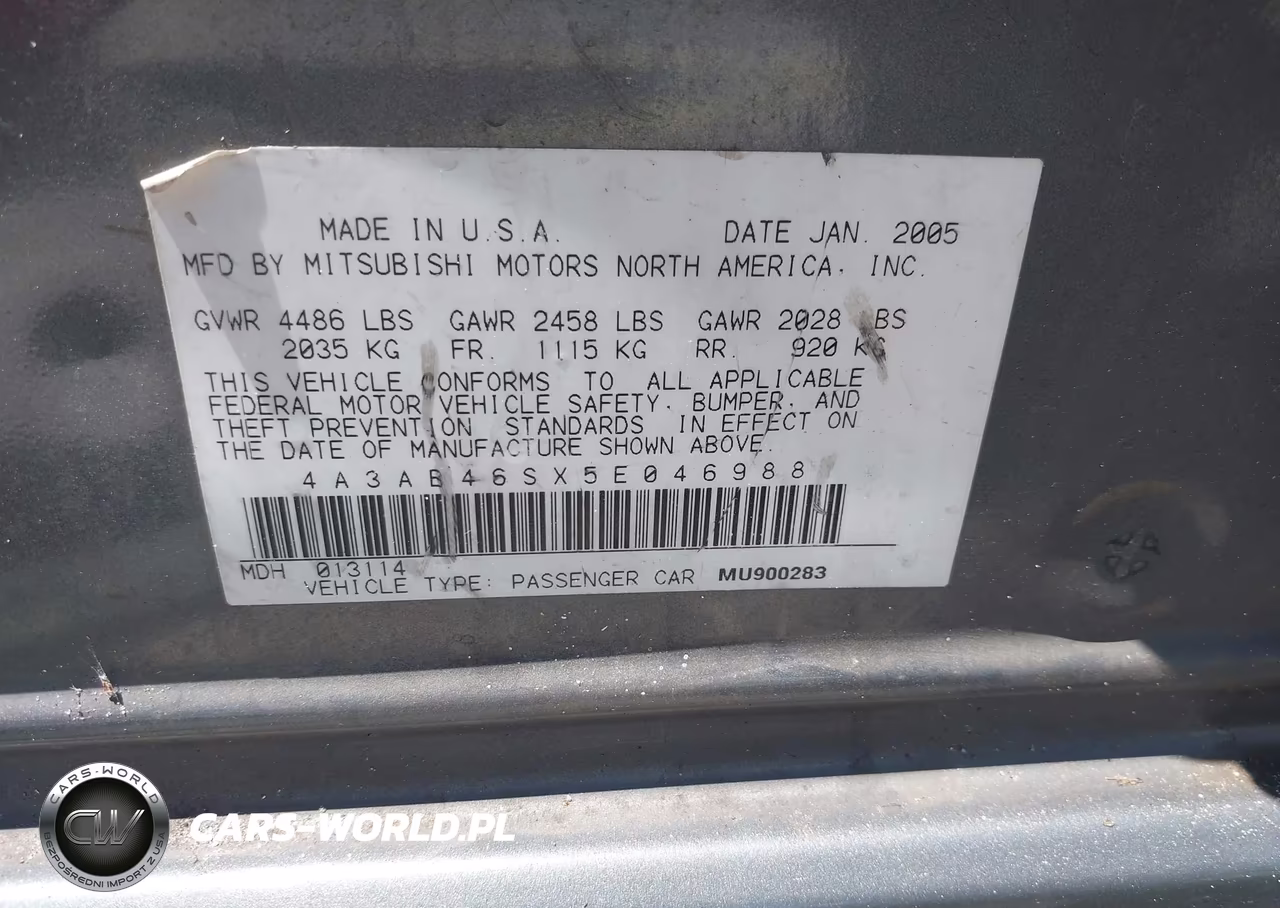 2005 Mitsubishi Galant Ls VIN:4A3AB46SX5E046988 - 9