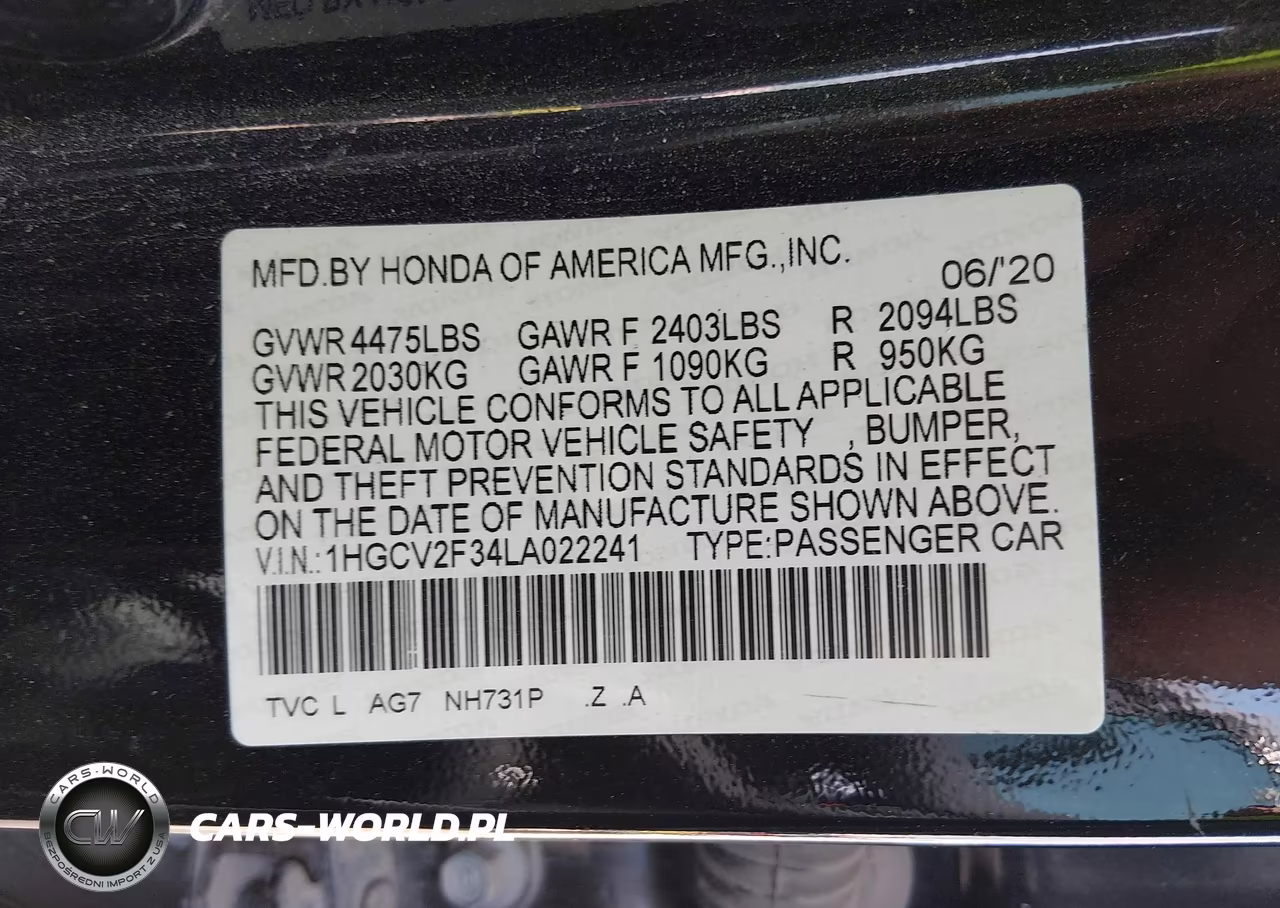 2020 Honda Accord Sport 2.0T VIN:1HGCV2F34LA022241 - 9
