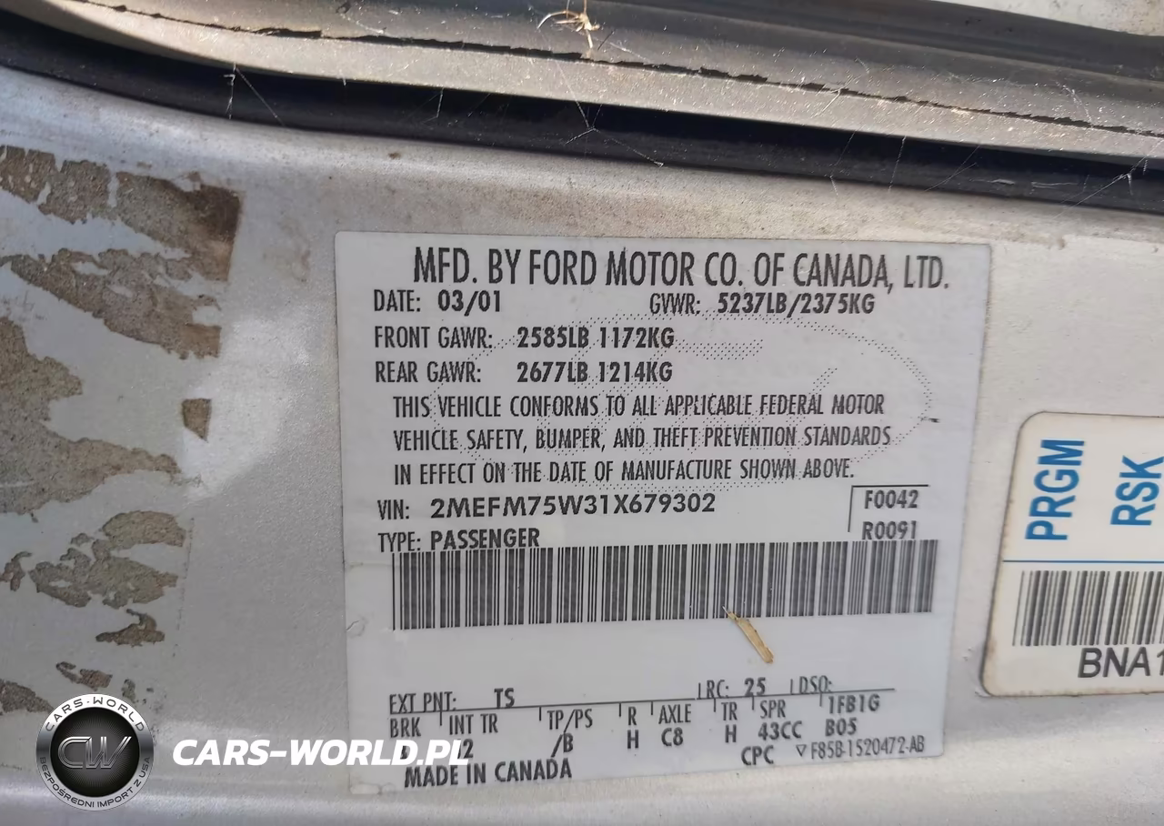 2001 Mercury Grand Marquis Ls VIN:2MEFM75W31X679302 - 9