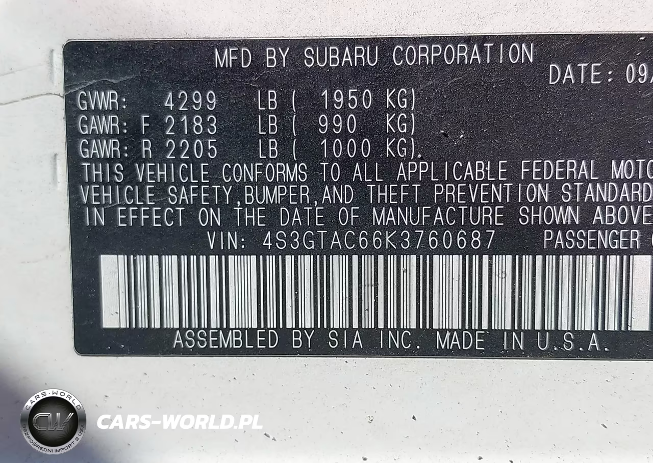 2019 Subaru Impreza 2.0I Premium VIN:4S3GTAC66K3760687 - 9
