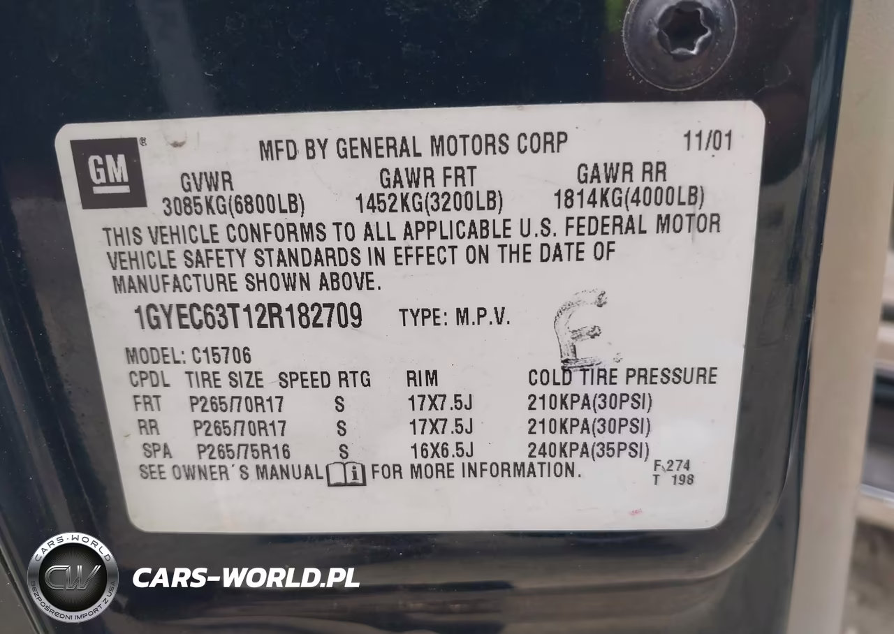 2002 Cadillac Escalade Standard VIN:1GYEC63T12R182709 - 9