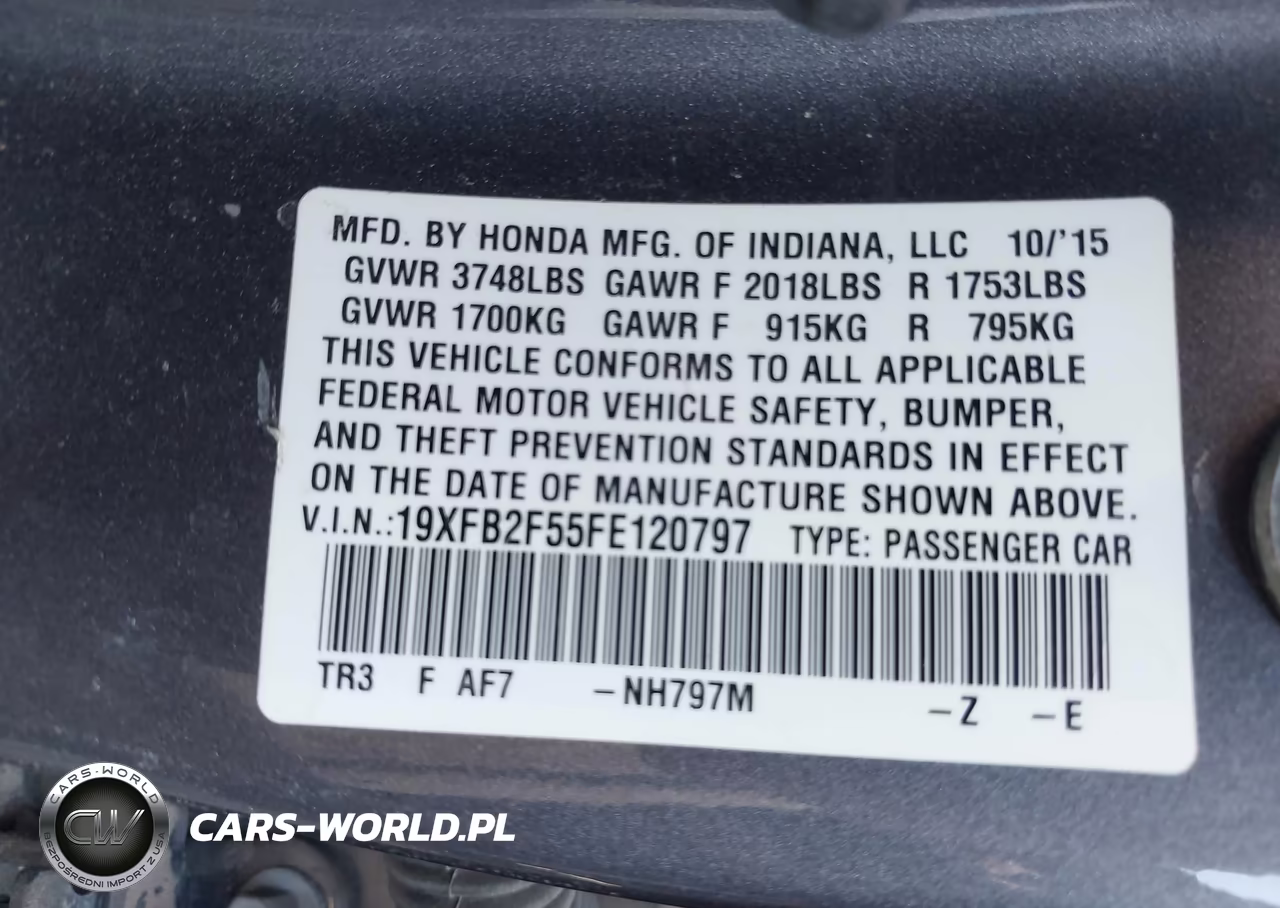 2015 Honda Civic Lx VIN:19XFB2F55FE120797 - 9