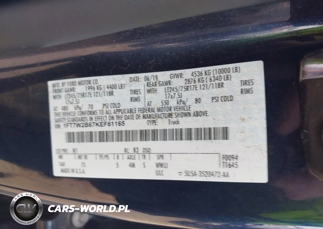 2019 Ford F-250 Xl VIN:1FT7W2B67KEF61165 - 9