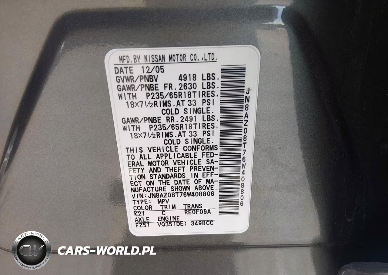 2006 Nissan Murano Sl VIN:JN8AZ08T76W408806 - 9