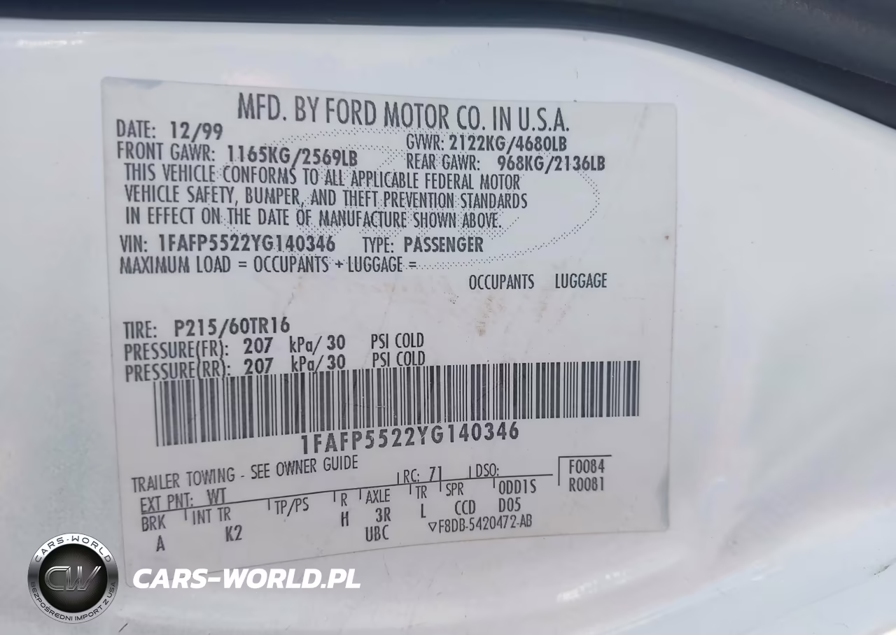 2000 Ford Taurus Ses VIN:1FAFP5522YG140346 - 9