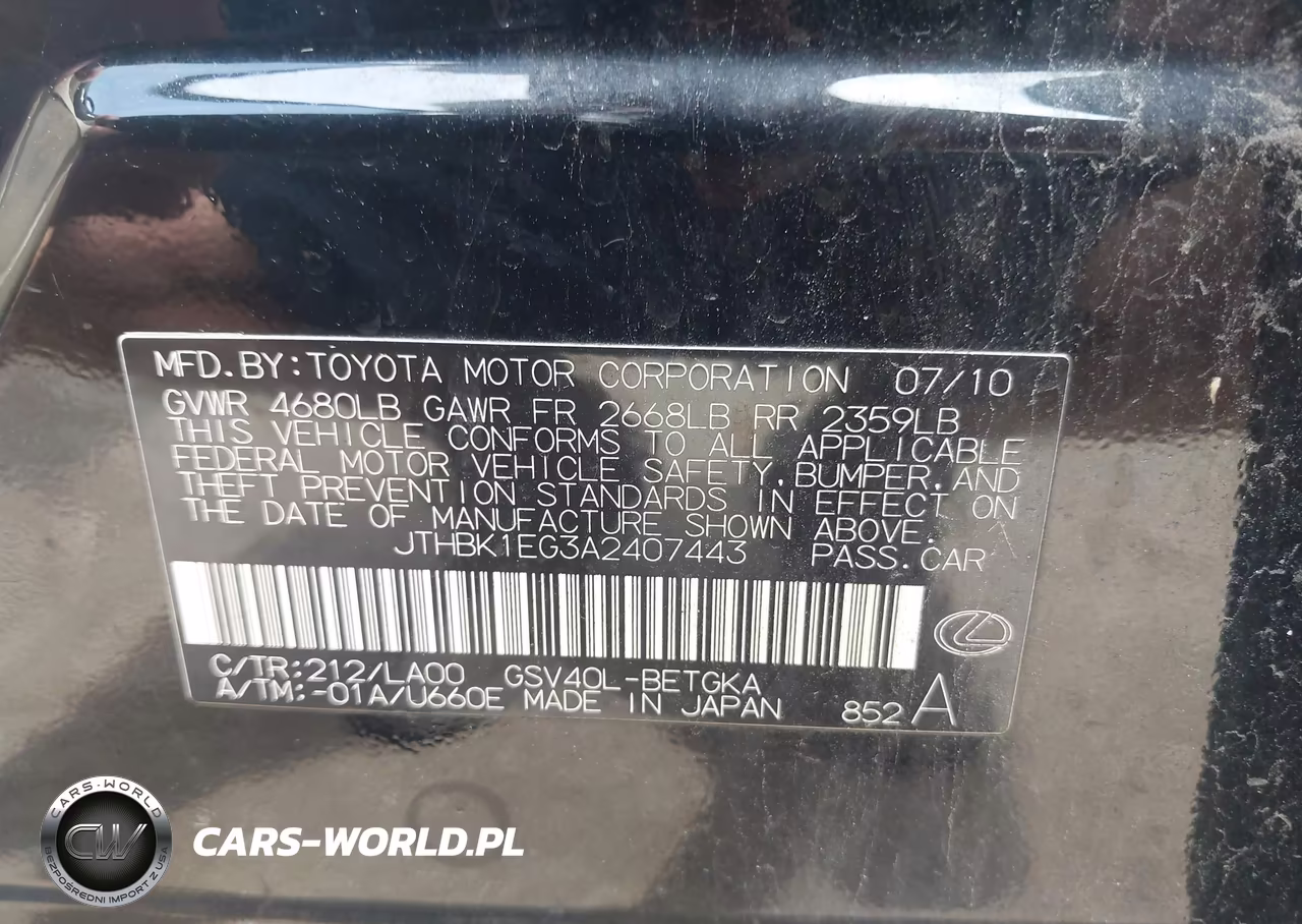 2010 Lexus Es 350 VIN:JTHBK1EG3A2407443 - 9