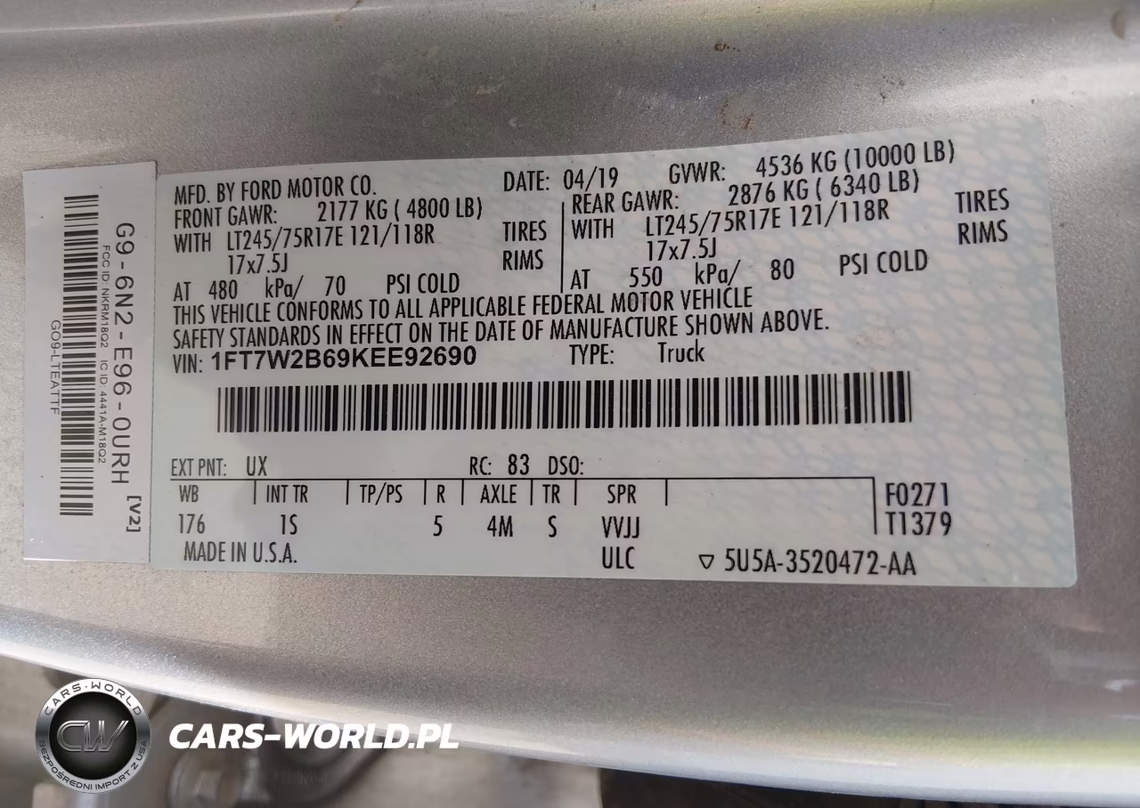 2019 Ford F-250 Xl VIN:1FT7W2B69KEE92690 - 9