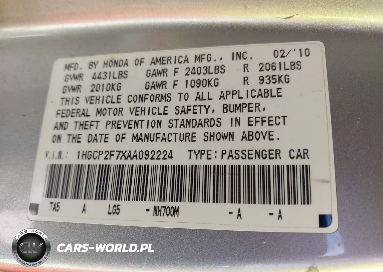 2010 Honda Accord 2.4 Ex VIN:1HGCP2F7XAA092224 - 9