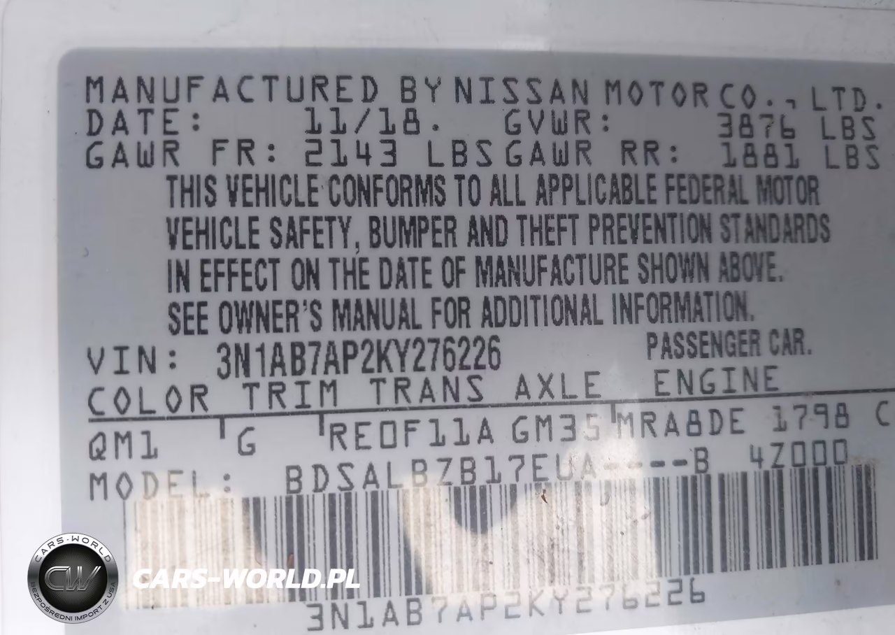 2019 Nissan Sentra S VIN:3N1AB7AP2KY276226 - 9