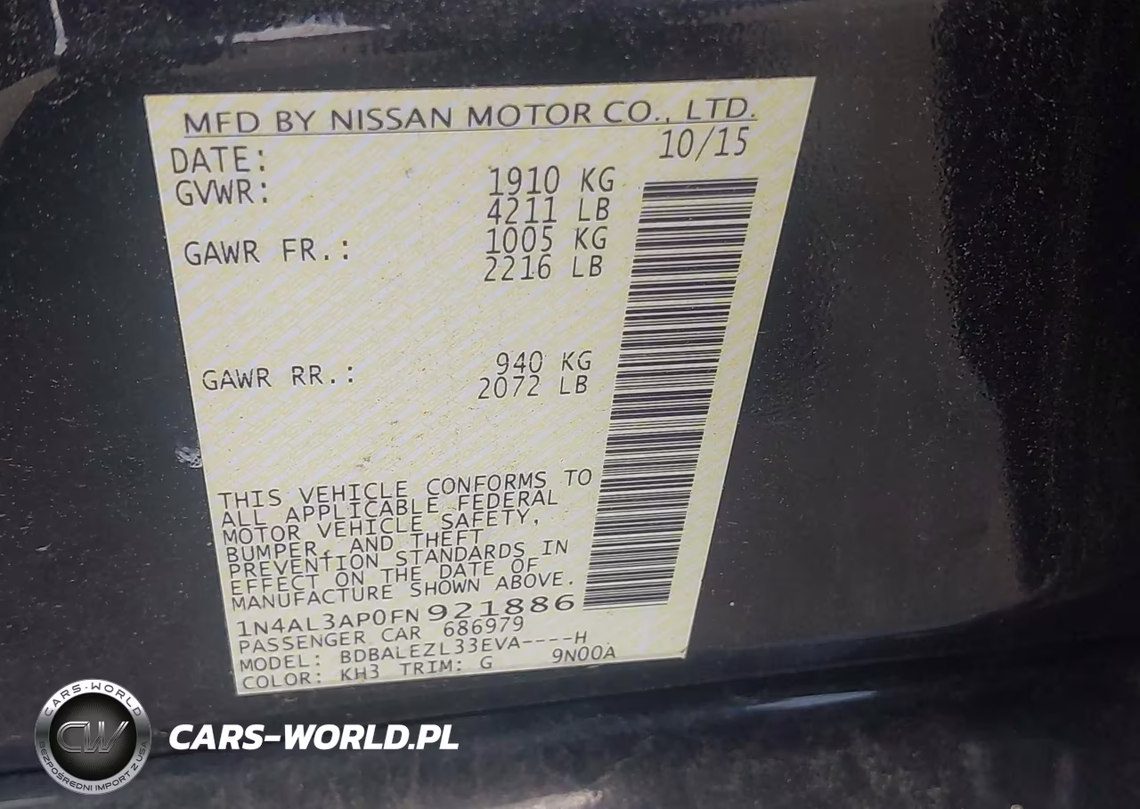 2015 Nissan Altima 2.5 S VIN:1N4AL3AP0FN921886 - 9
